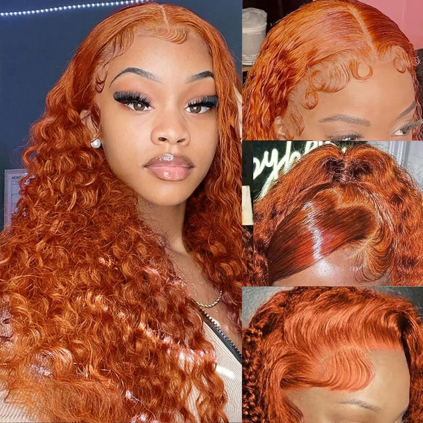 Perruques Lace Front Wigs 13x6 Cheveux Humains Ondulés Pré-épilés Orange Gingembre Perruque Cheveux Humains Gingembre Bouclés Lace Front Perruque Cheveux Humains 350 Mouillés et Ondulés Cheveux Humains Bouclés Profonds 180 Densité 20 Pouces
